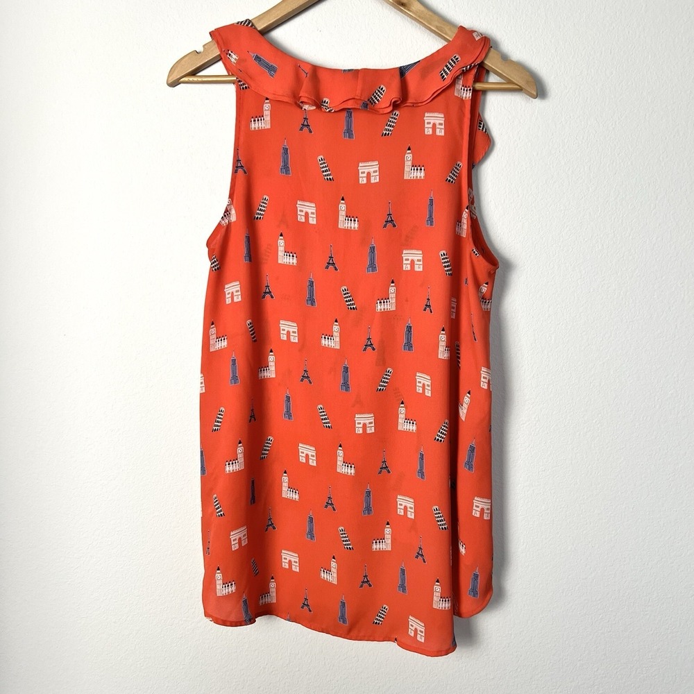 Anthropologie Maeve Aurelie Tank Size 10 Orange Novelty Print Feminine Twee - Picture 6 of 10